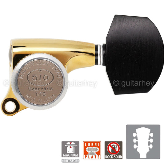 NEW Gotoh SGS510Z-EN01 MGT L3+R3 Set Mini LOCKING Tuners 1:18 Ratio 3x3 - GOLD