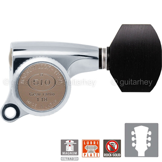 NEW Gotoh SGS510Z-EN07 MGT L3+R3 Set Mini LOCKING Tuners 1:18 Ratio 3x3 - CHROME