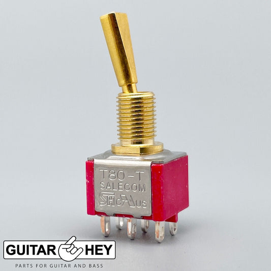 NEW (1) On-On Mini Switch DPDT 2-way Bass or Guitar - GOLD