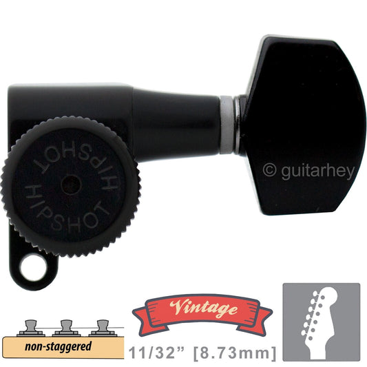 NEW Hipshot VINTAGE 6-in-Line Locking Tuners Non-Stag SMALL Buttons - BLACK