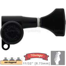 Load image into Gallery viewer, NEW Hipshot VINTAGE 6-in-Line Locking Tuners Non-Stag SMALL HS Buttons 21/64&quot; ID - BLACK