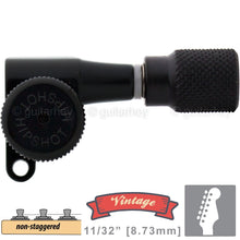 Load image into Gallery viewer, NEW Hipshot VINTAGE 6-in-Line Locking Tuners Non-Stag Knurled Buttons - BLACK