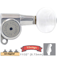 Load image into Gallery viewer, NEW Hipshot VINTAGE 6-in-Line Locking Tuners Non-Stag Oval Pearl Buttons, CHROME