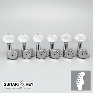 NEW Hipshot VINTAGE 6-in-Line Locking Tuners Non-Stag Oval Pearl Buttons, CHROME