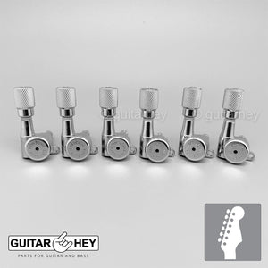 NEW Hipshot VINTAGE 6-in-Line Locking Tuners Non-Stag KNURLED Buttons - CHROME