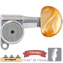 Load image into Gallery viewer, NEW Hipshot VINTAGE 6-in-Line Locking Tuners Non-Stag Amber Buttons - CHROME