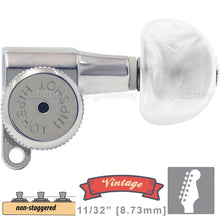 Load image into Gallery viewer, NEW Hipshot VINTAGE 6-in-Line Locking Tuners Non-Stag Pearl Moon Buttons, CHROME