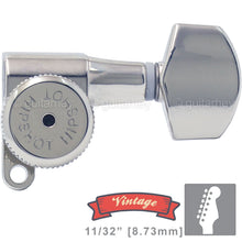 Load image into Gallery viewer, NEW Hipshot VINTAGE 6-in-Line Locking Tuners STAGGERED Small Buttons - CHROME