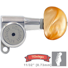 Load image into Gallery viewer, NEW Hipshot VINTAGE 6-in-Line Locking Tuners STAGGERED Amber Buttons - CHROME