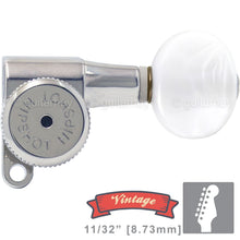 Load image into Gallery viewer, NEW Hipshot VINTAGE 6-in-Line Locking Tuners STAGGERED Oval Pearl Buttons CHROME