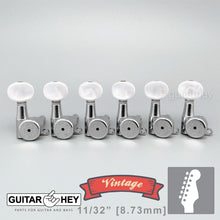 Load image into Gallery viewer, NEW Hipshot VINTAGE 6-in-Line Locking Tuners STAGGERED Oval Pearl Buttons CHROME