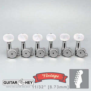 NEW Hipshot VINTAGE 6-in-Line Locking Tuners STAGGERED Oval Pearl Buttons CHROME