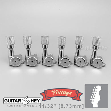 NEW Hipshot VINTAGE 6-in-Line Locking Tuners STAGGERED Knurled Buttons - CHROME