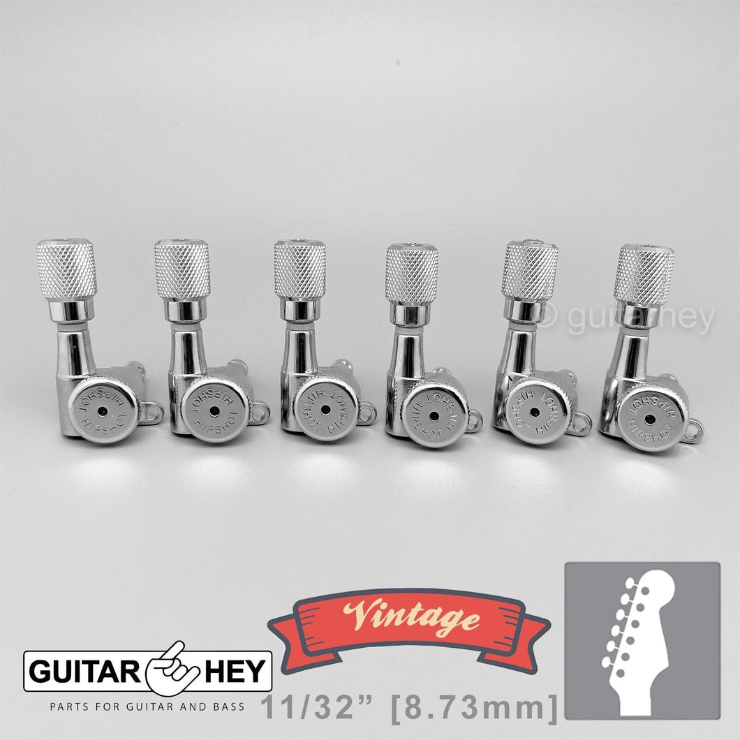 NEW Hipshot VINTAGE 6-in-Line Locking Tuners STAGGERED Knurled Buttons - CHROME