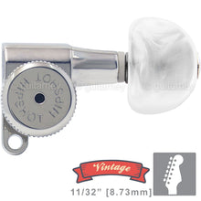 Load image into Gallery viewer, NEW Hipshot VINTAGE 6-in-Line Locking Tuners STAGGERED Pearl Buttons - CHROME