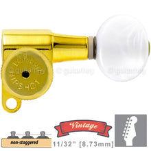 Load image into Gallery viewer, NEW Hipshot VINTAGE 6-in-Line Locking Tuners Non-Stag Oval Pearloid Buttons GOLD