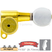 Load image into Gallery viewer, NEW Hipshot VINTAGE 6-in-Line Locking Tuners Non-Stag Oval Pearl Buttons - GOLD