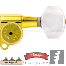 Load image into Gallery viewer, NEW Hipshot VINTAGE 6-in-Line Locking Tuners Non-Stag Hex Pearloid Buttons, GOLD