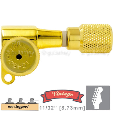 NEW Hipshot VINTAGE 6-in-Line Locking Tuners Non-Staggered Knurled Buttons, GOLD