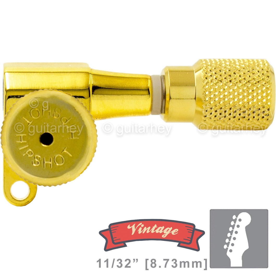 NEW Hipshot VINTAGE 6-in-Line Locking Tuners STAGGERED Knurled Buttons - GOLD