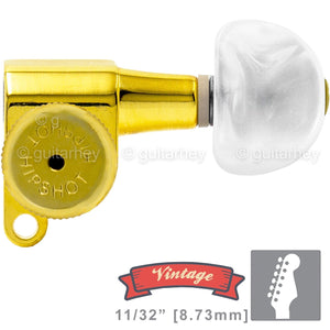 NEW Hipshot VINTAGE 6-in-Line Locking Tuners STAGGERED Moon Pearl Buttons - GOLD