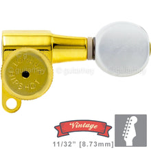 Load image into Gallery viewer, NEW Hipshot VINTAGE 6-in-Line Locking Tuners STAGGERED Pearloid Buttons - GOLD