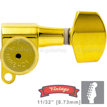 Load image into Gallery viewer, NEW Hipshot VINTAGE 6-in-Line Locking Tuners STAGGERED Small Hex Buttons - GOLD