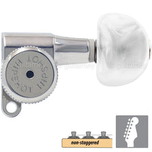 Load image into Gallery viewer, NEW Hipshot 6-in-Line LOCKING Tuners SET Non-Staggered, Half Moon Pearl - CHROME