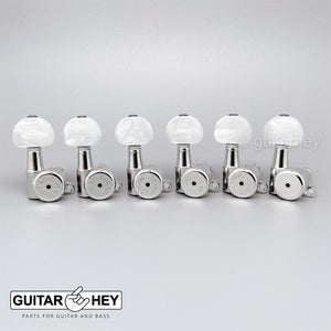 NEW Hipshot 6-in-Line LOCKING Tuners STAGGERED Set keys Half Moon Pearl - CHROME