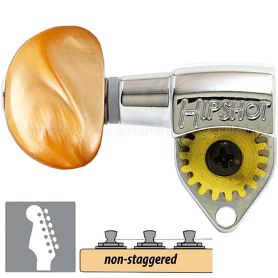 NEW Hipshot Classic 6 in Line LEFTY Non-Staggered AMBER Buttons, 18:1 - NICKEL