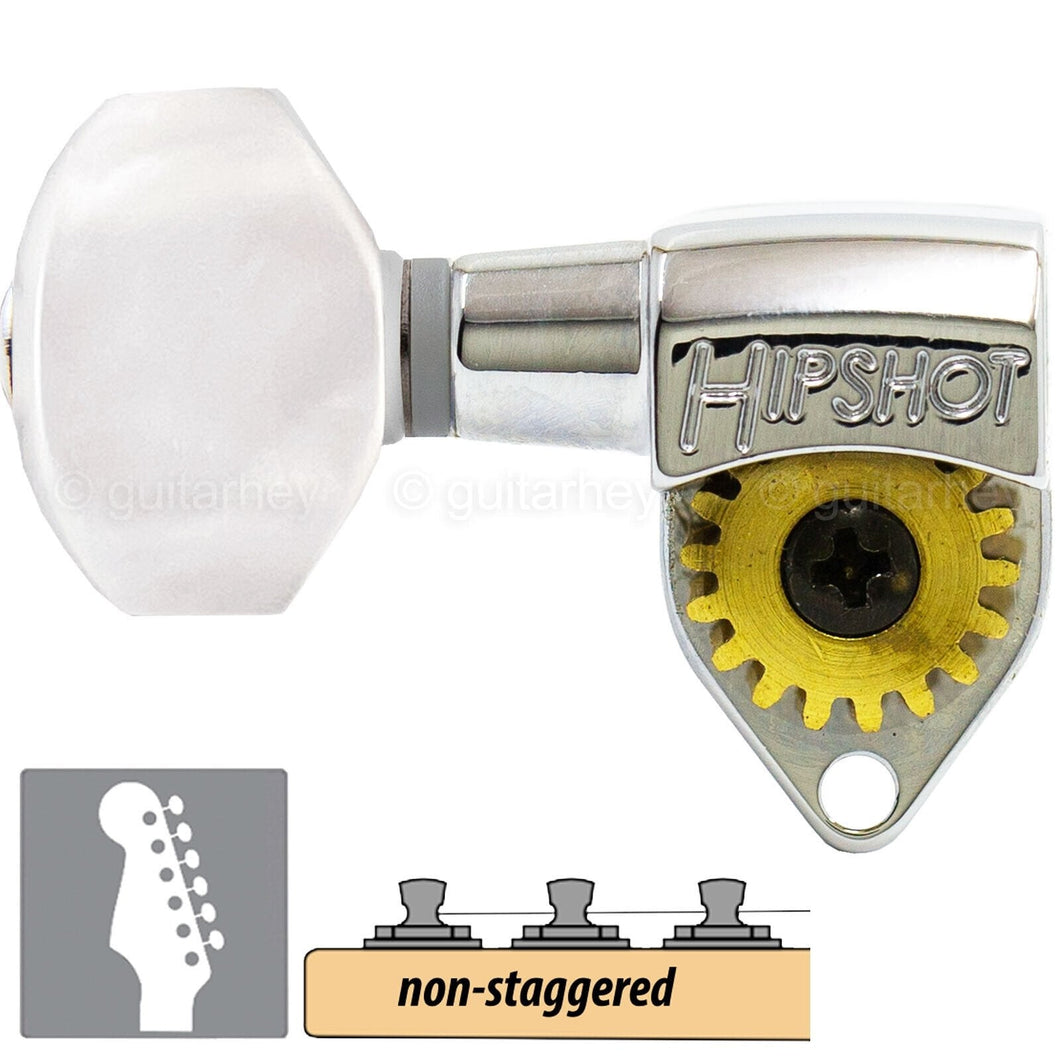 NEW Hipshot Classic 6 in Line LEFTY Non-Staggered PEARLOID Buttons 18:1 - NICKEL