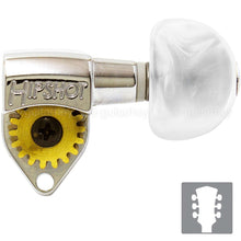 Load image into Gallery viewer, NEW Hipshot Classic Open-Gear Tuners 18:1 Half-Moon Pearl Buttons 3x3 - NICKEL