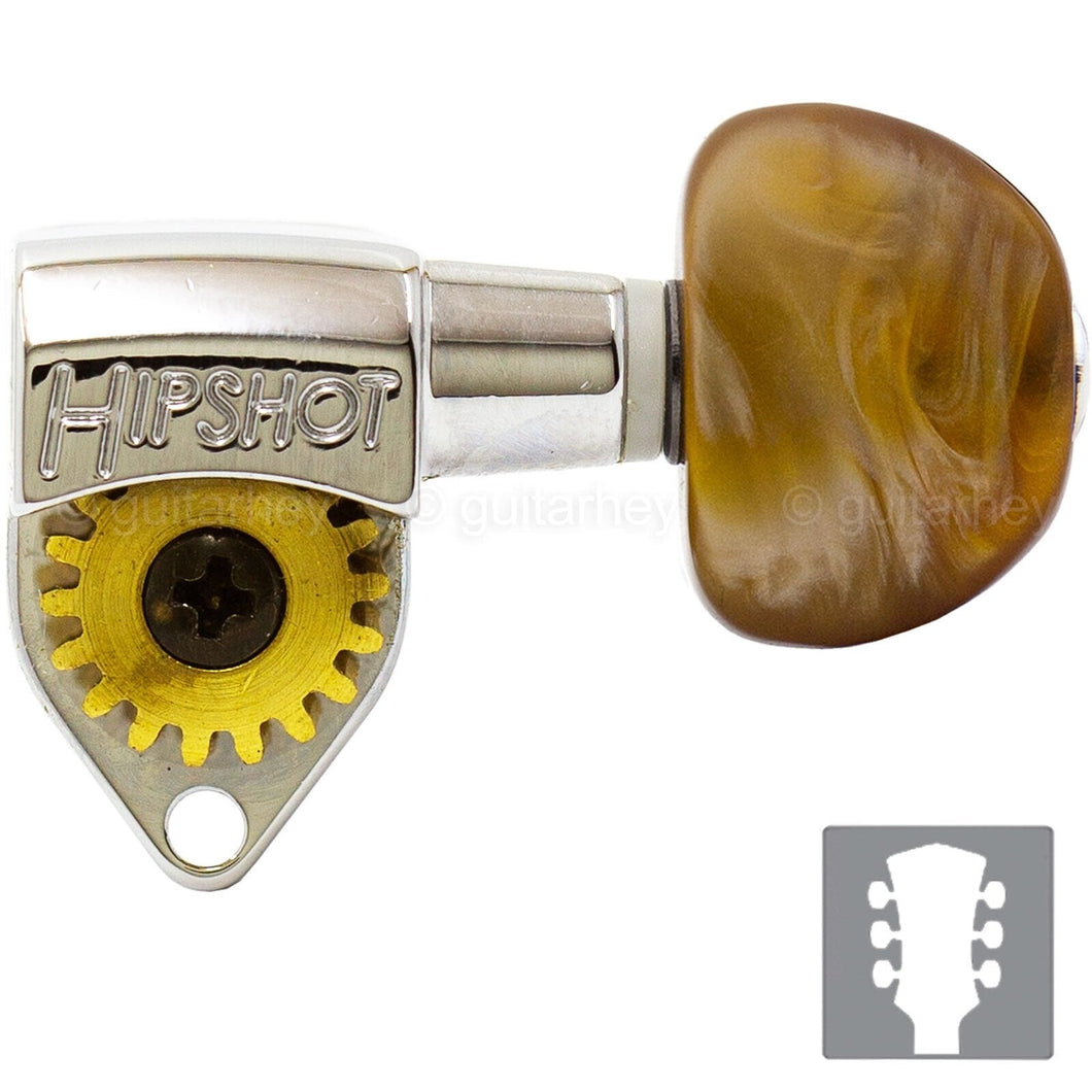 NEW Hipshot Classic Open-Gear Tuners 18:1 Gear Ratio AMBER Buttons 3x3 - NICKEL