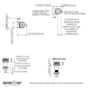 NEW Hipshot Classic Open-Gear Tuners 18:1 Gear Ratio KNURLED Buttons 3x3, NICKEL