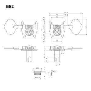 NEW Gotoh GB2 L4+R1 Clover Leaf 5-String Bass Tuners 26:1 Gear Ratio - NICKEL