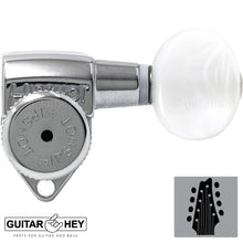 Load image into Gallery viewer, NEW Hipshot 8-String Grip-Lock LOCKING TUNERS Oval Pearl Buttons 4x4 Set, CHROME