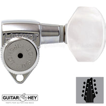 Load image into Gallery viewer, NEW Hipshot 8-String Grip-Lock LOCKING TUNERS Small PEARL Buttons 4x4 Set CHROME