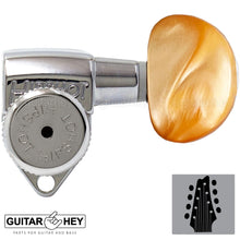 Load image into Gallery viewer, NEW Hipshot 8-String Grip-Lock LOCKING TUNERS Small AMBER Buttons 4x4 Set CHROME