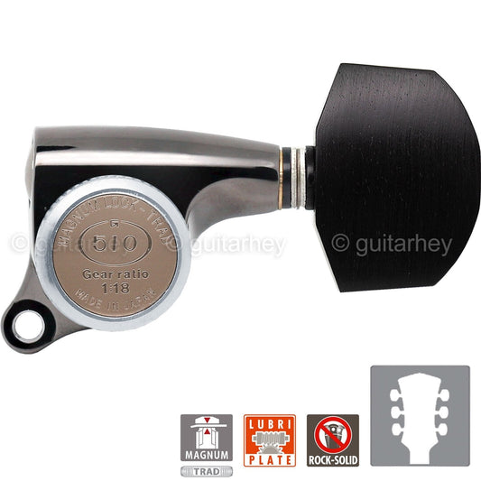 NEW Gotoh SGS510Z-EN01 MGT L3+R3 Set Mini LOCKING Tuners EBONY 3x3 - COSMO BLACK
