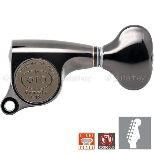 NEW Gotoh SGS510Z-S5 6 in Line Set Mini Tuners Small Buttons 18:1 - COSMO BLACK