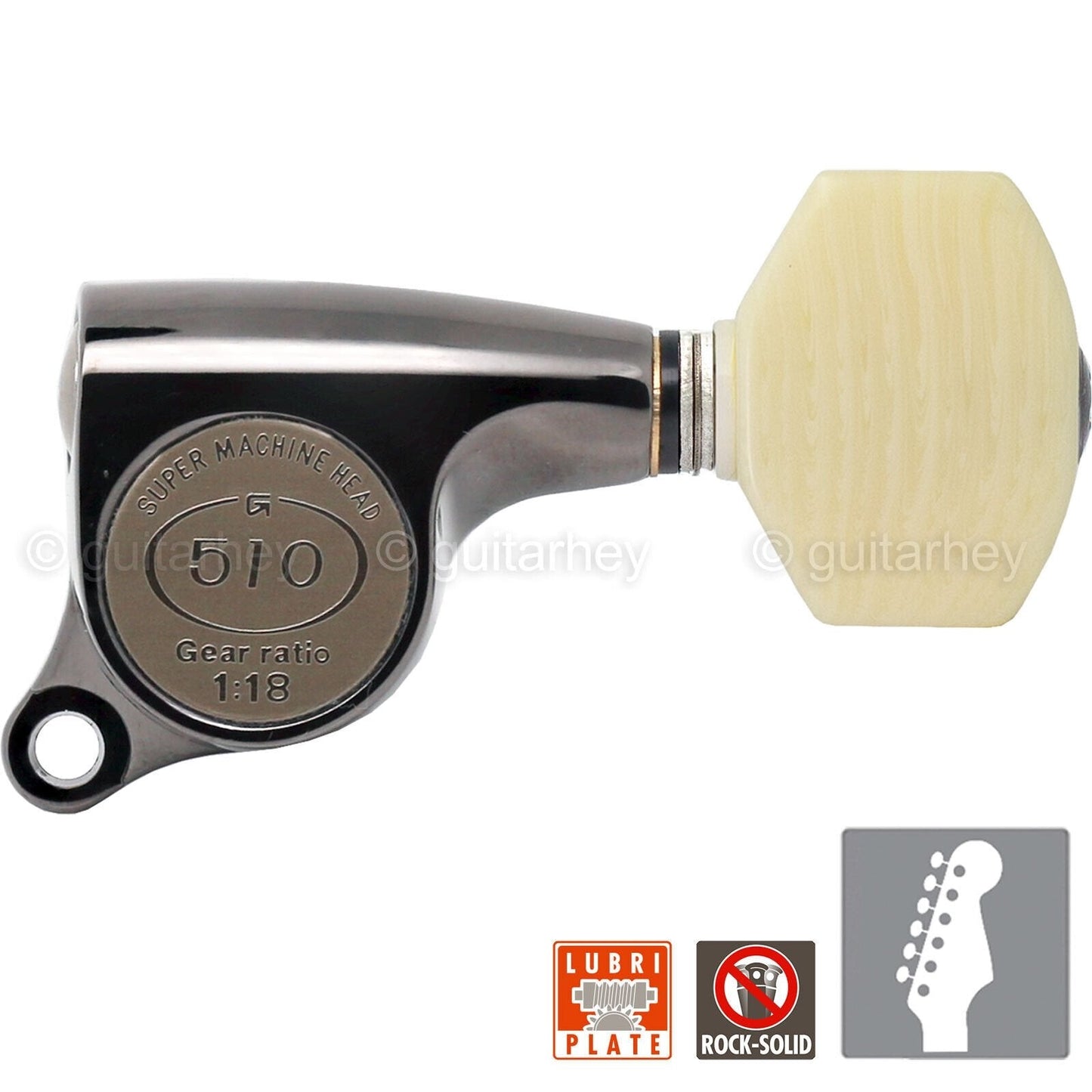 NEW Gotoh SGS510Z-M07 6 in Line Set Mini Tuners IVORY Buttons 18:1 - COSMO BLACK