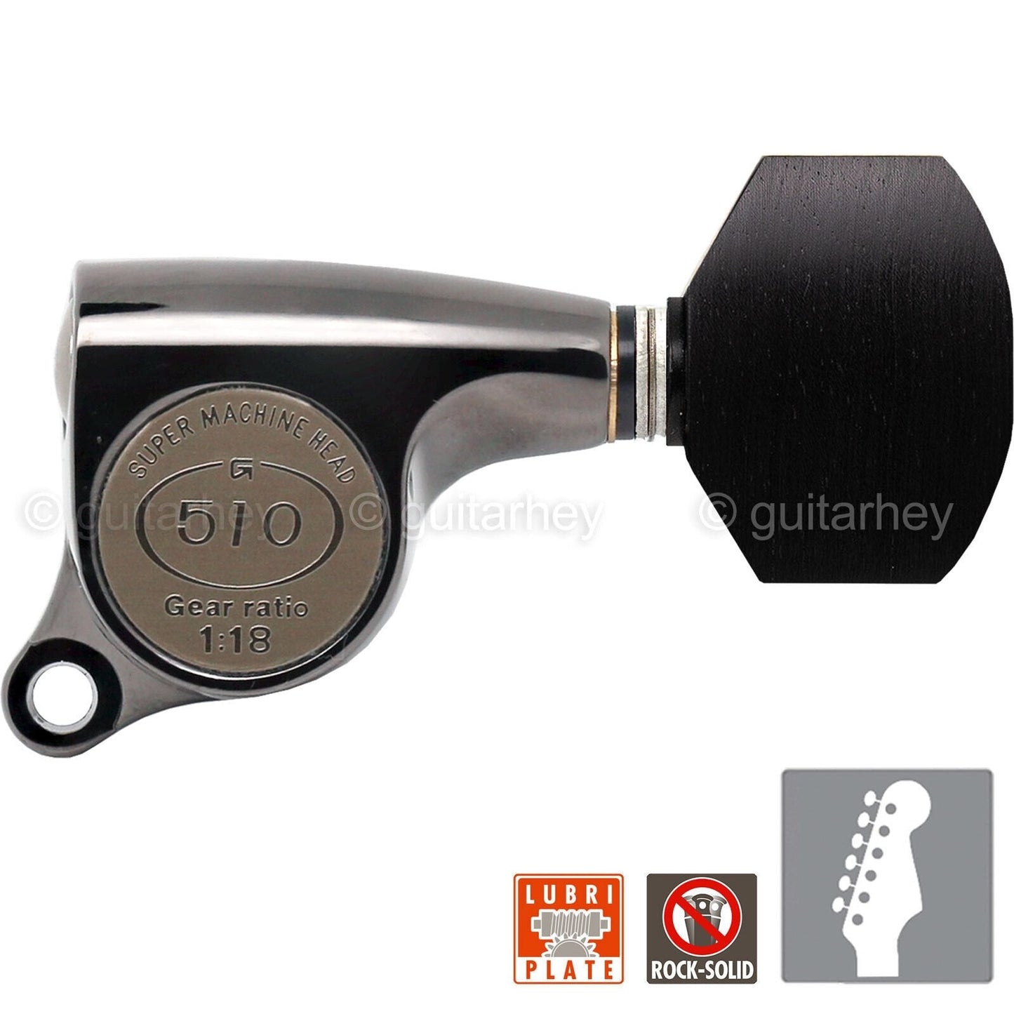 NEW Gotoh SGS510Z-EN07 6 in Line Set Mini Tuners EBONY Buttons 18:1, COSMO BLACK