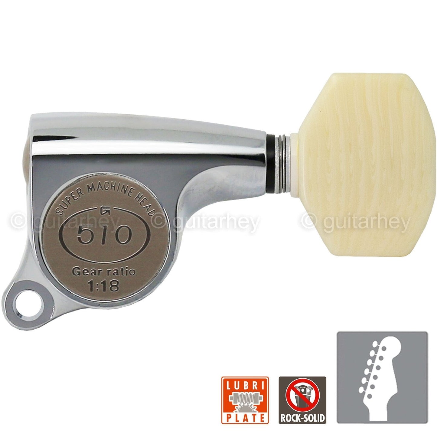 NEW Gotoh SGS510Z-M07 6 in Line Set Mini Tuners Small IVORY Buttons 18:1, CHROME