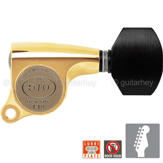 NEW Gotoh SGS510Z-EN07 6 in Line Set Mini Tuners Small EBONY Buttons 18:1 - GOLD