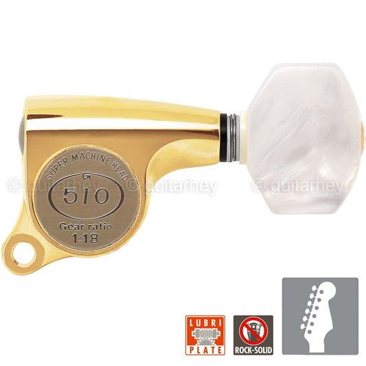 NEW Gotoh SGS510Z-P7 6 in Line Set Mini Tuners Small PEARL Buttons 18:1 - GOLD