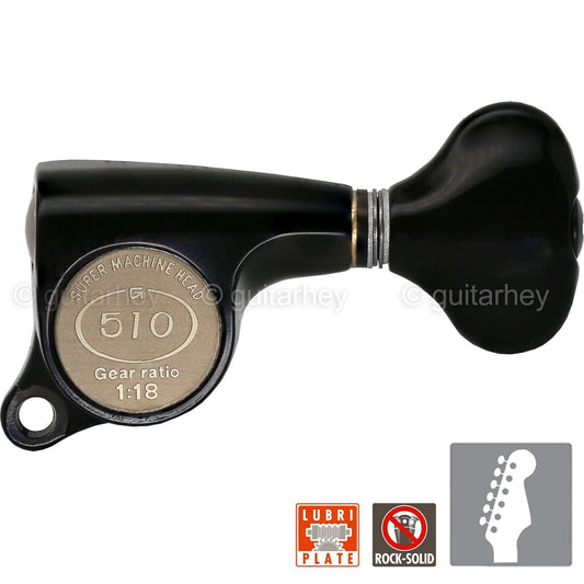 NEW Gotoh SGS510Z-S5 6 in Line Set Mini Tuners Small Buttons 18:1 - BLACK