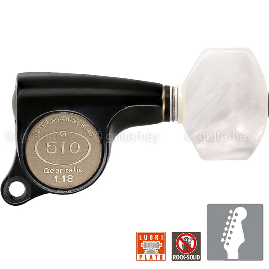 NEW Gotoh SGS510Z-P7 6 in Line Set Mini Tuners Small PEARL Buttons 18:1 - BLACK