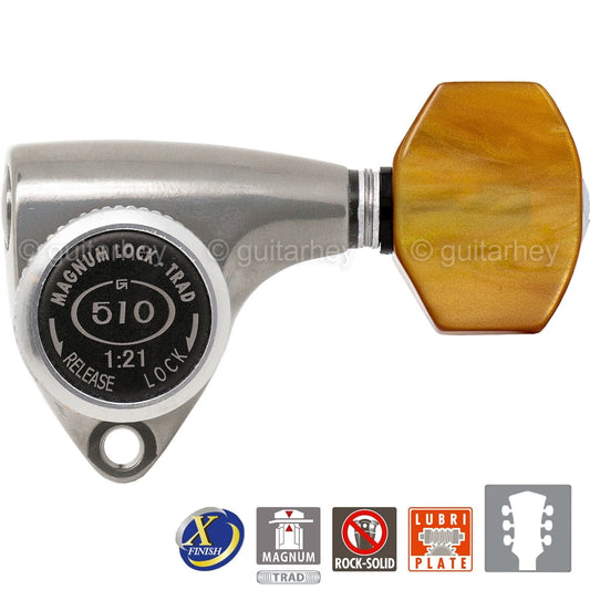 NEW Gotoh SGV510Z-P8 MGT L3+R3 LOCKING Tuners Set 3x3 - ANTIQUE X-FINISH NICKEL