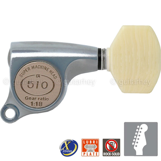 NEW Gotoh SGS510Z-M07 6 in Line Set Mini Tuners IVORY Buttons 18:1 - X-CHROME