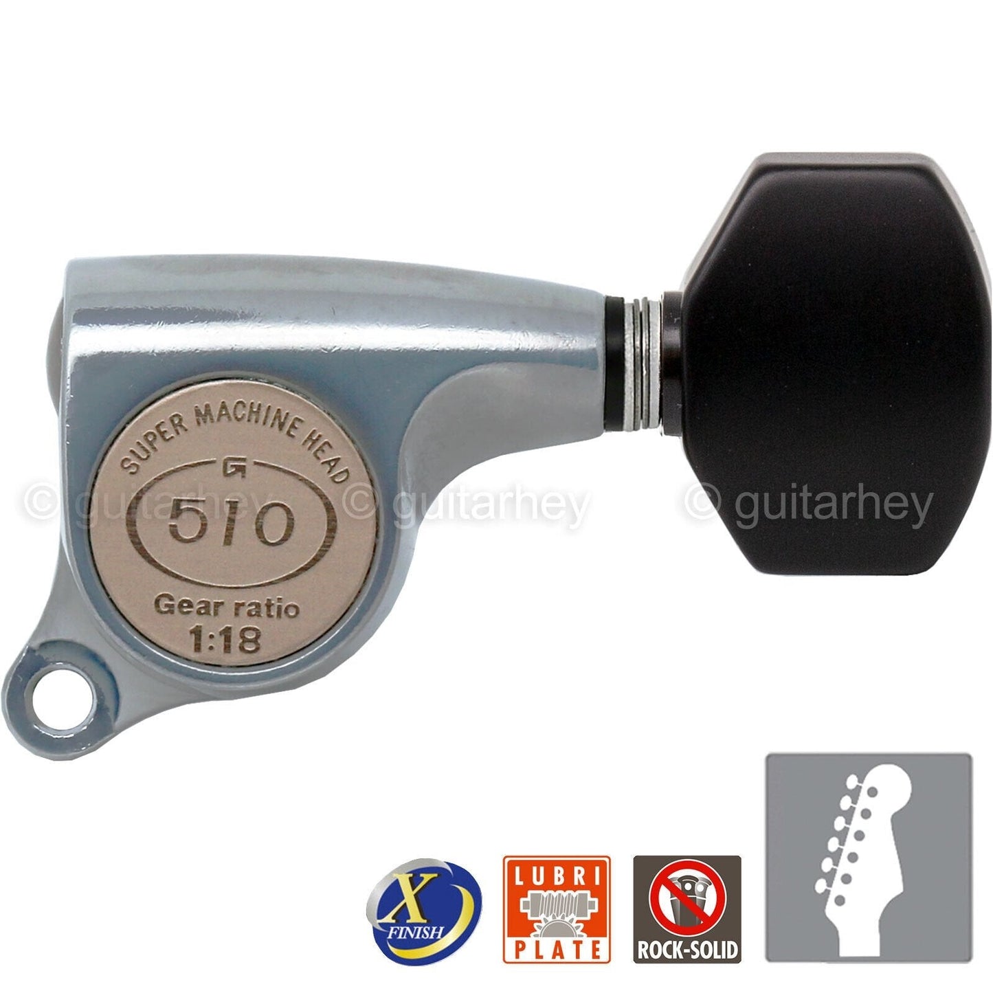 NEW Gotoh SGS510Z-B07 6 in Line Set Mini Tuners PLASTIC Buttons 18:1 - X-CHROME